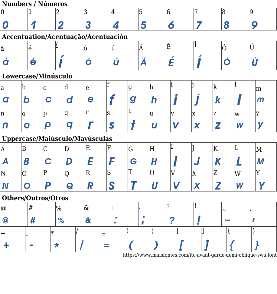 Avant Garde SWA Demi Oblique: Free Font Download MaisFontes